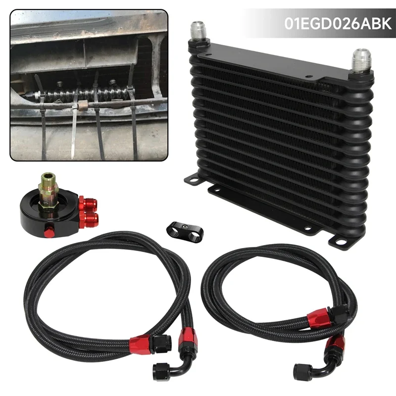 Universal 32mm 13 Row AN8 Aluminum Engine 226MM Oil Cooler Kit + Oil Filter Adapter Black