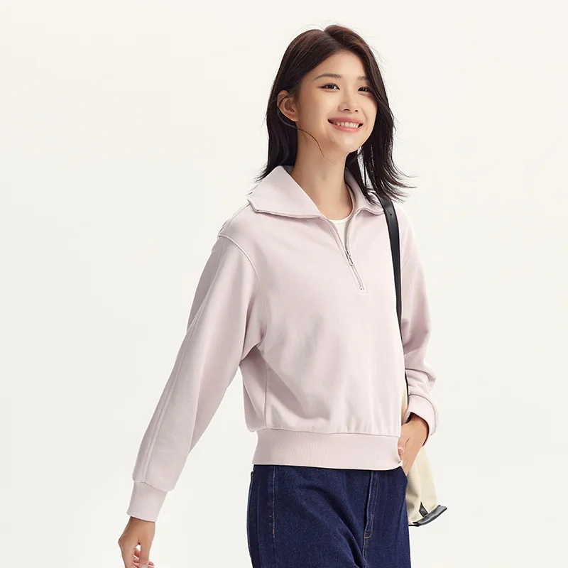 Semir Sweatshirt Women Solid Color Gentle Versatile 2024 Autumn New Casual Style Loose Pullover