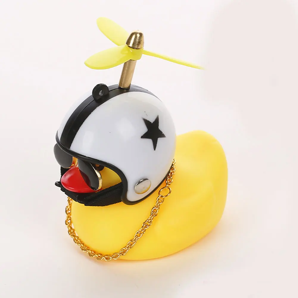 Cute Rubber Duck Toy Car Ornaments Yellow Duck Car Dashboard Decorations Bike Gadgets With Propeller Helmet