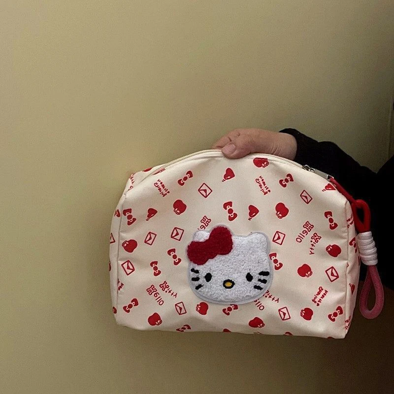 Sanrio Hello Kitty Large-capacity Cosmetic Bag Cartoon Kitty Cat Portable Travel Storage Bag Wash Skin Care Products Clutch Bags