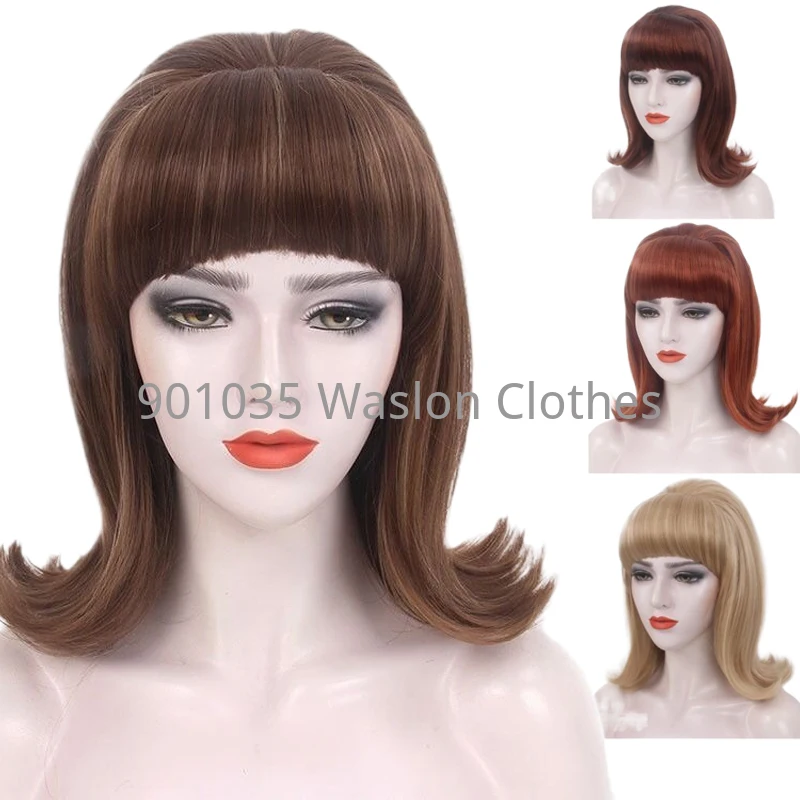 Pelucas de pelo sintético para mujer, Pelucas Pinup de los años 70, estilo Retro de colmena, peluca Vintage para disfraz de Halloween