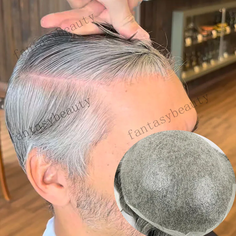 

Мужской парик с натуральной линией волос, плотность 80%, супер 0,02 мм, 540 # 1B80 Серый блондин Мужской протез из 100% человеческих волос