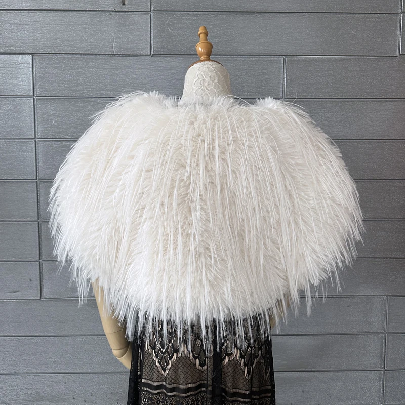 Autumn/winter new women's white versatile small jacket,fashion plush fur cardigan shawl wedding dress matching 2024