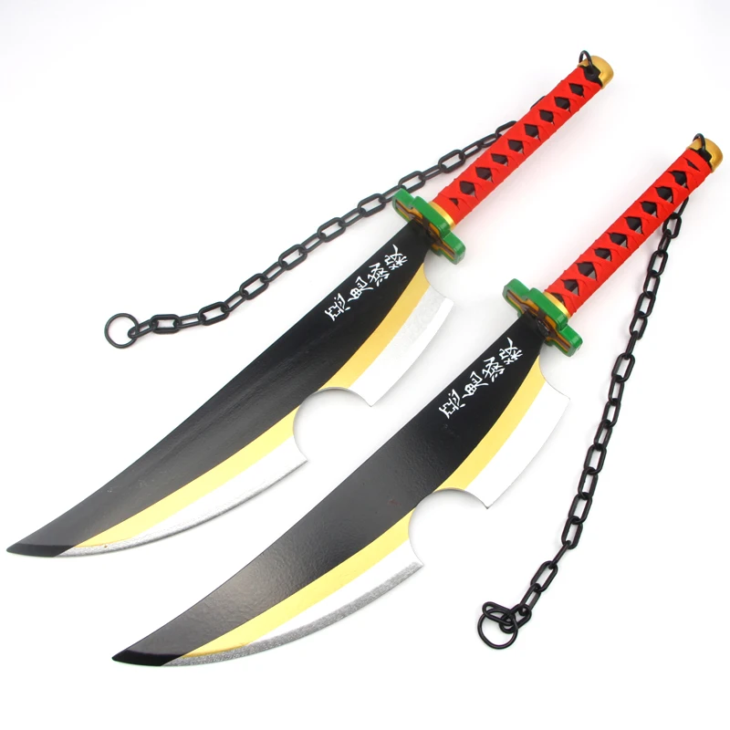 Anime Devil Hunter Uzui Tengen Swords Strap 80cm Cosplay Replica Weapon Twin Bamboo Props Stage Show Collection