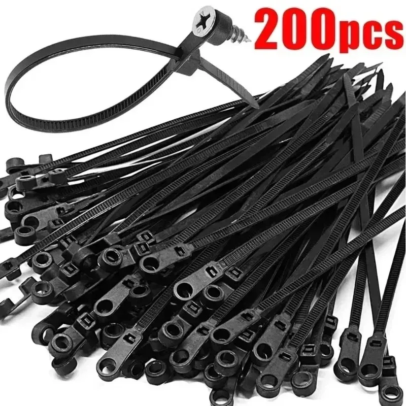 Screw Hole Cable Ties Fixed Nylon Selflock- Cord Straps Fastening Loop for Office Home Automotive Electrical Wiring Organization