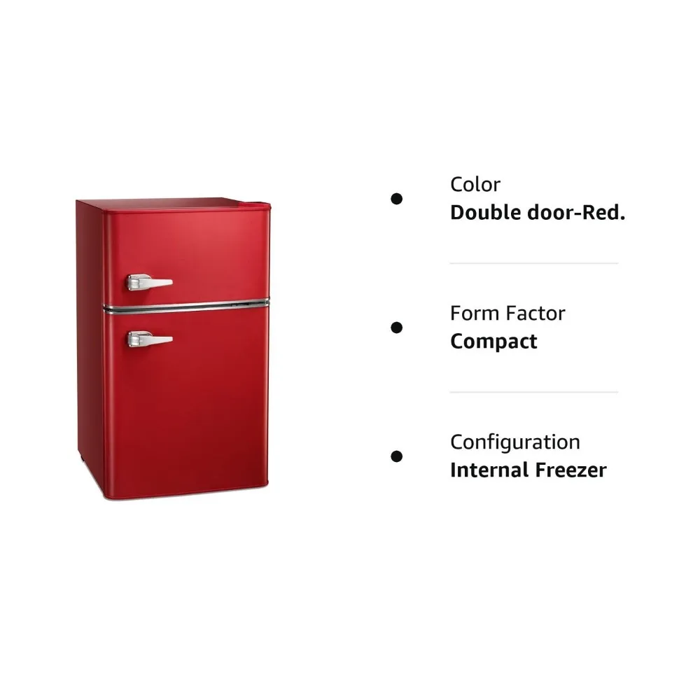 Mini refrigerador com congelador, refrigerador compacto da porta dobro, mini refrigerador retro para o dormitório, o escritório e o quarto, vermelho, 3,2 Cu. ft