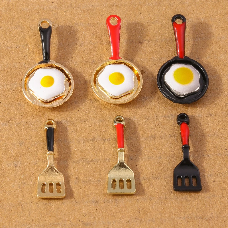 

10pcs Enamel Mini Spatula Fried Eggs Charms Pendant for Jewelry Making DIY Earrings Necklace Accessories Supplies