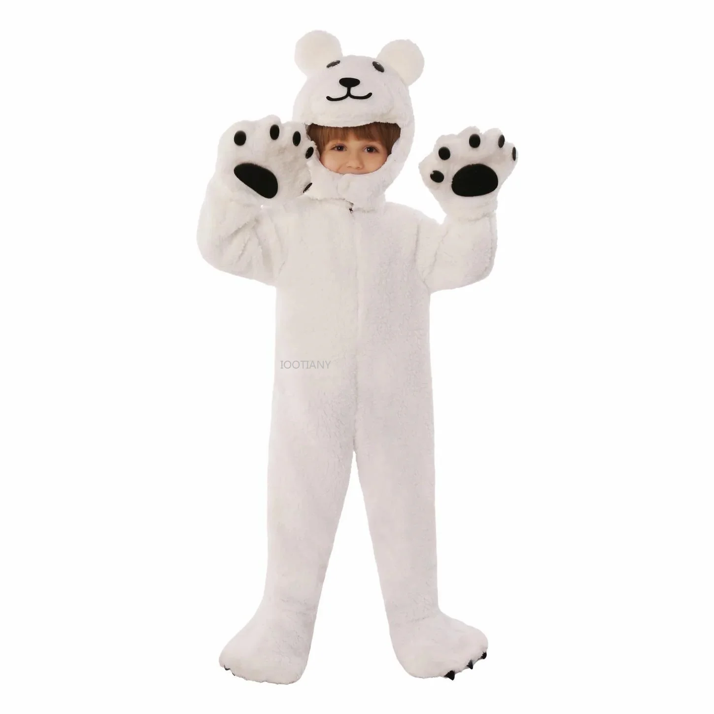 Cute Animal White Bear Onesie Children Role Playing Polar Bear Warm Clothing Halloween Suit Toddler Bear Performance Costume