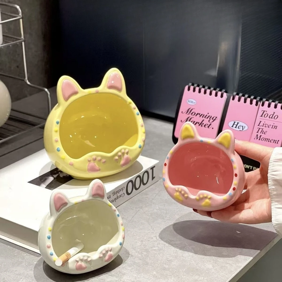 Creative Hand-colored Ceramic Ashtray Cartoon Feeling Cute Household Living Room Coffee Table Ornament Cigarette Cup