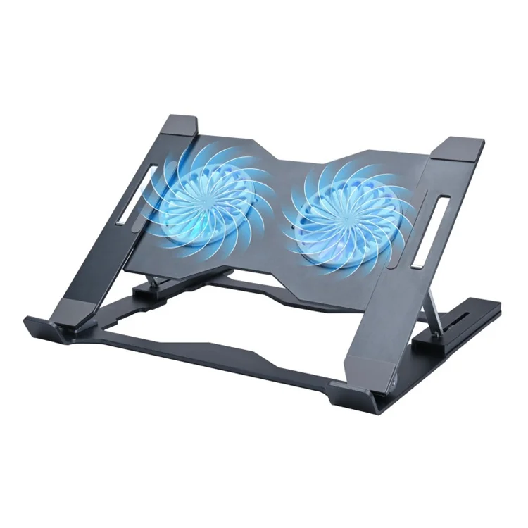 Foldable Aluminum Laptop Stand With 2 Cooling Fans 7 Levels Height Adjustable Desktop Notebook Cooler Riser For Gaming Office