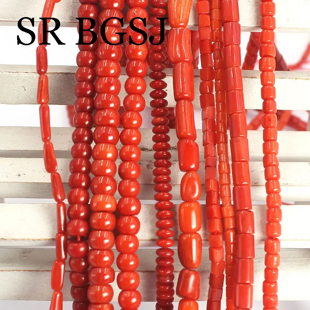 Small Irregular Tube Column Rondelle Genuine Natural Red Coral Jewelry Making Seed Beads  15\