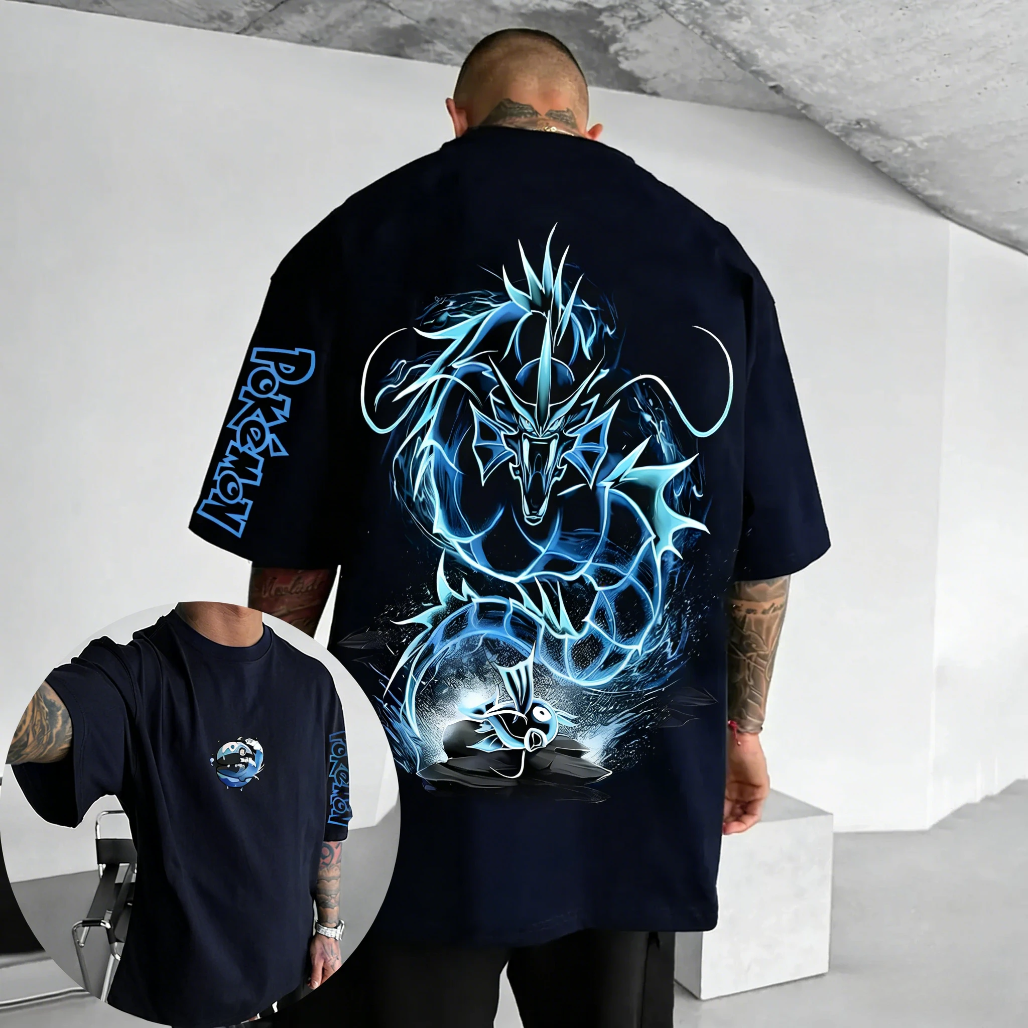 

Pokémon Anime Gyarados Printed Cotton T-shirt 2026 Men's and Women's Summer New Hip-hop Trend Casual Loose Y2K Parent-child Top
