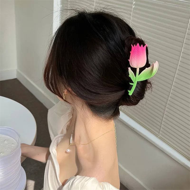 Pink Tulip Clip Super Fairy Sweet High-End Feeling Back Head Hair Female Summer Large Size Shark Accessories