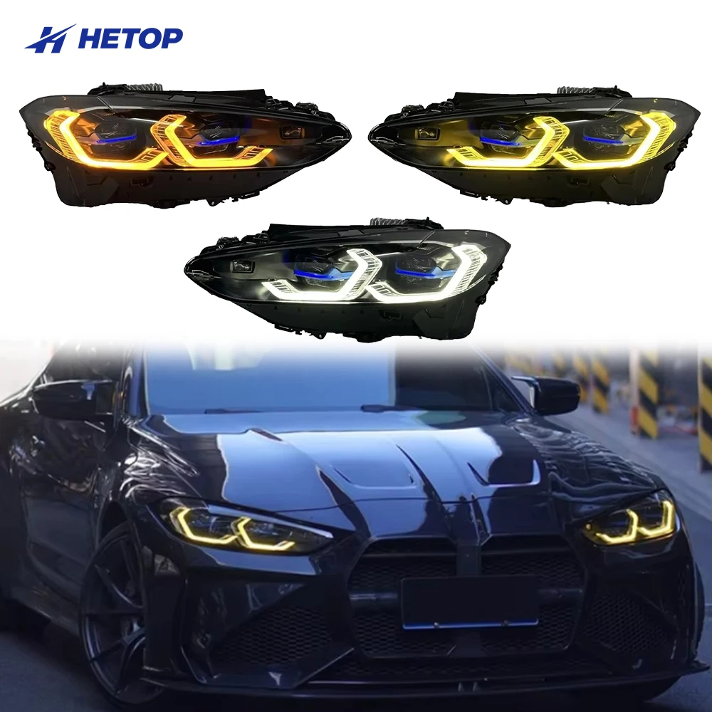 

HETOP G22 Headlight 2021-2025 Triple Color Auto 4 Series M3 M4 G82 G80 Yellow White Amber DRL Switching Head Lights for BMW