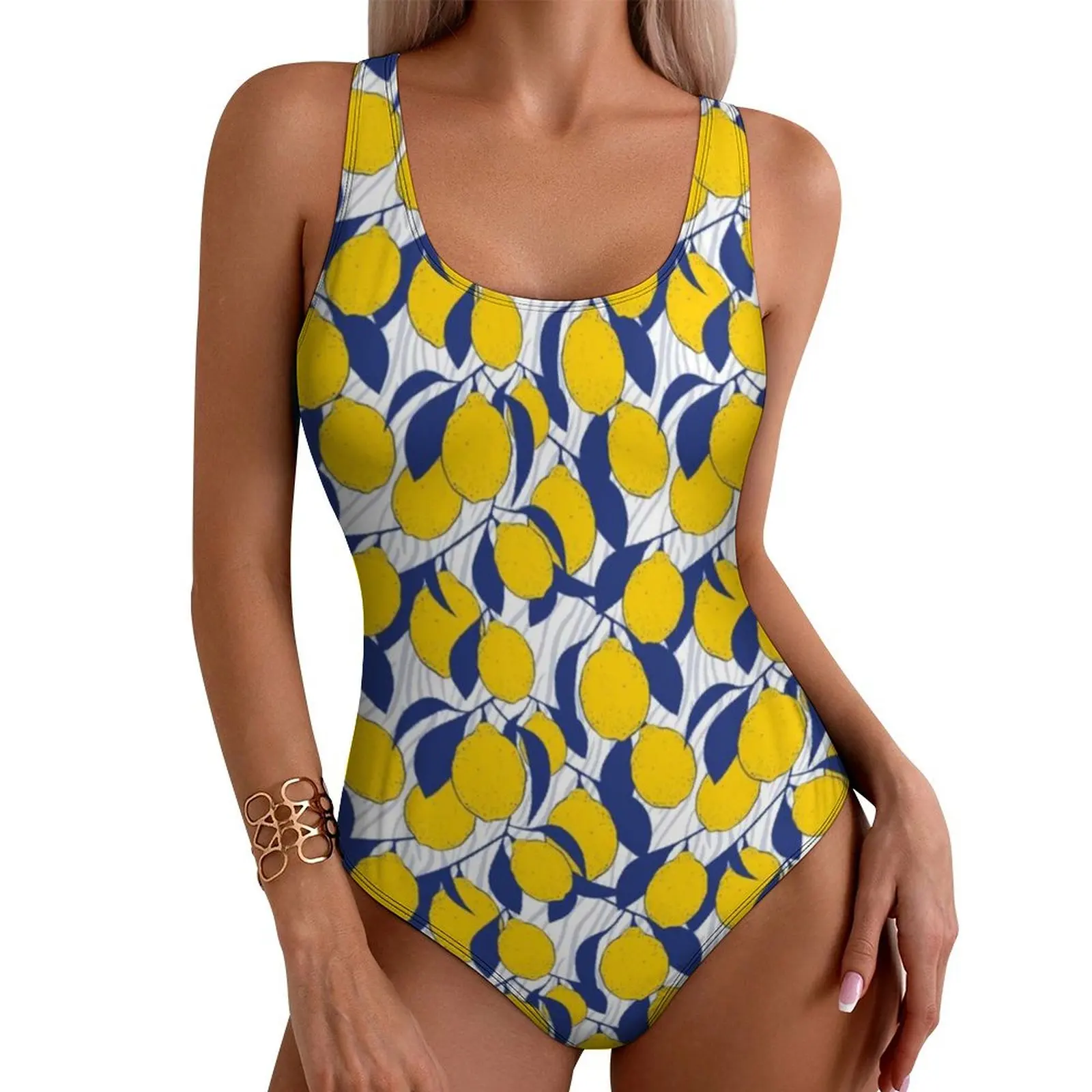 Cute Lemon Pattern Swimsuit Sexy Fruit Design Lovers One Piece Swimwear Push Up Swimsuits Trend Fitness Bathing Suits