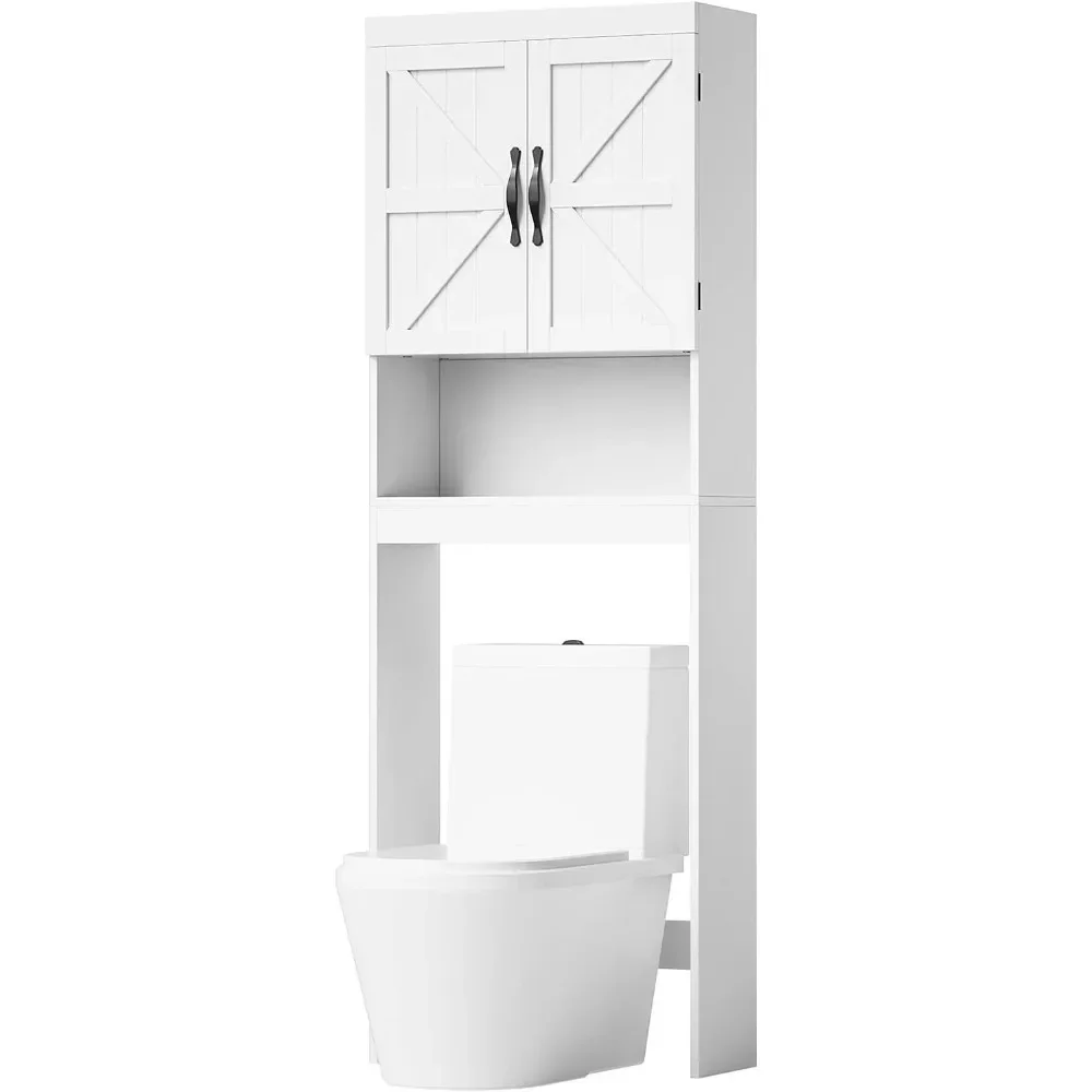 

SRIWATANA Over The Toilet Storage Cabinet, Bathroom Spacesaver with Adjustable Shelf, 2-Door Toilet Storage Rack, White