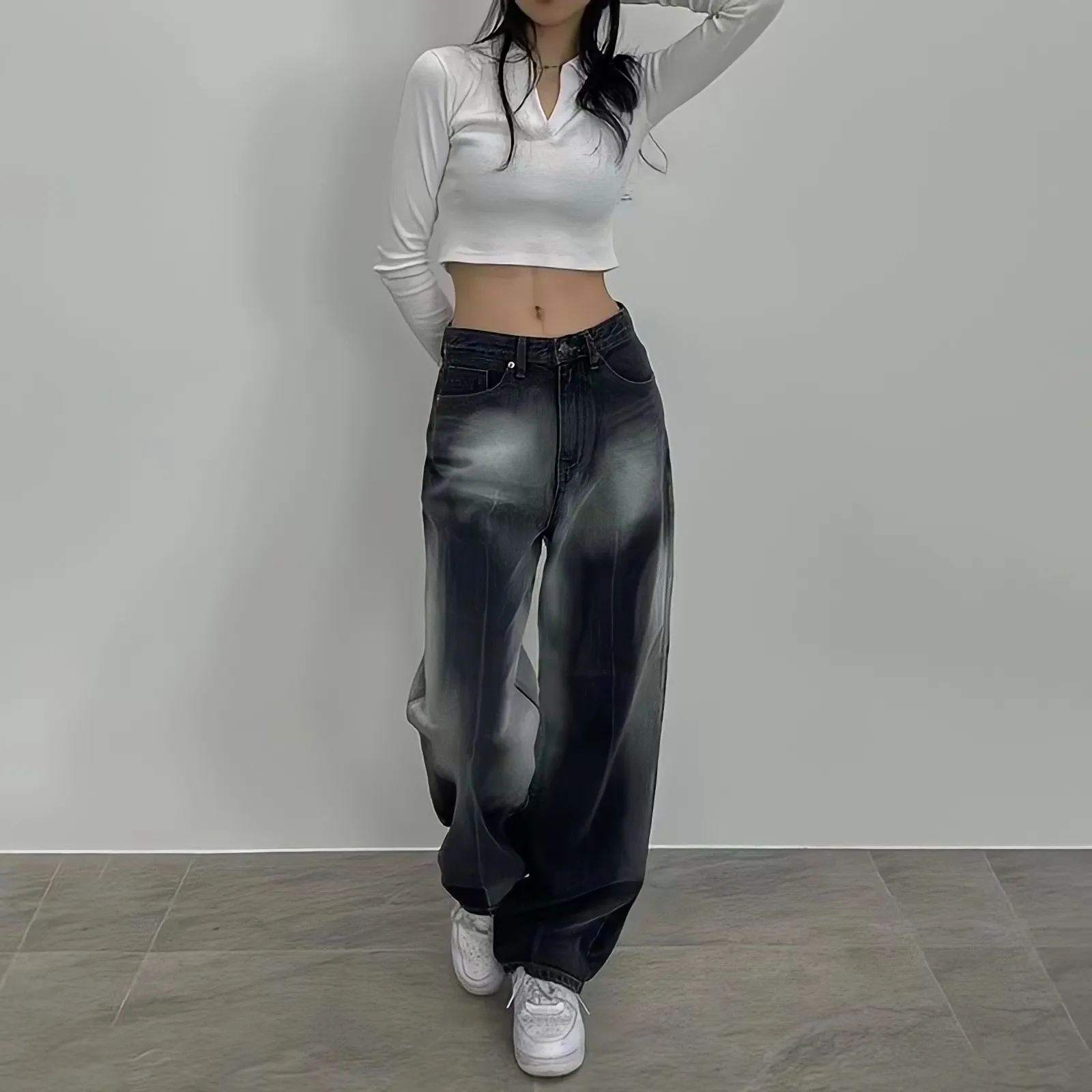 Black High Waisted Jeans Women American Style Vintage 90s Baggy Y2k Streetwear Summer Ins Korean Fashion Wide Leg Denim Trousers
