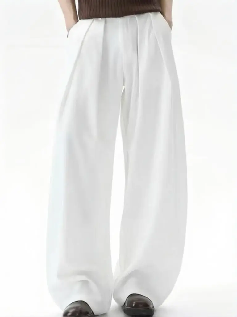 Y2k American High Waist Wide Leg Pants Men Pleated Curved  Loose Trousers Baggy Streetwear Suit Pants 1