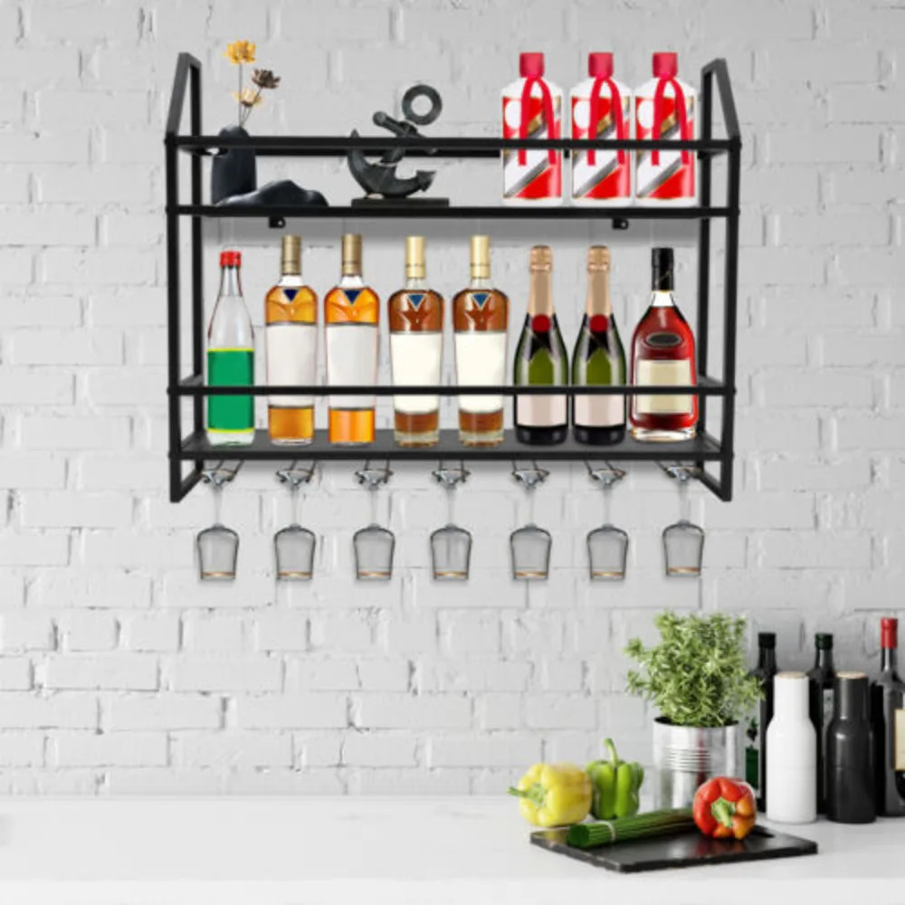 

Bymaocar Wall Mounted Wine Glass Storage Rack Industrial Style,rectangle Bottle Holder,bar Display Shelve Black Wear-resistant