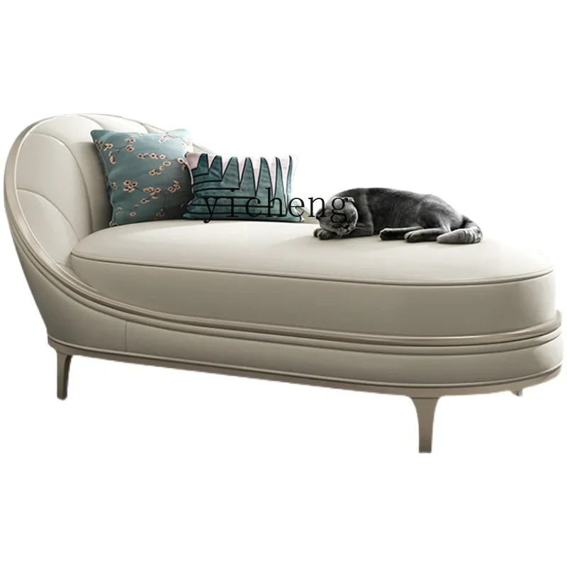 

Zc Solid Wood Chaise Longue Leather Top Layer Leather Living Room Taifei Leather Recliner Single Sofa