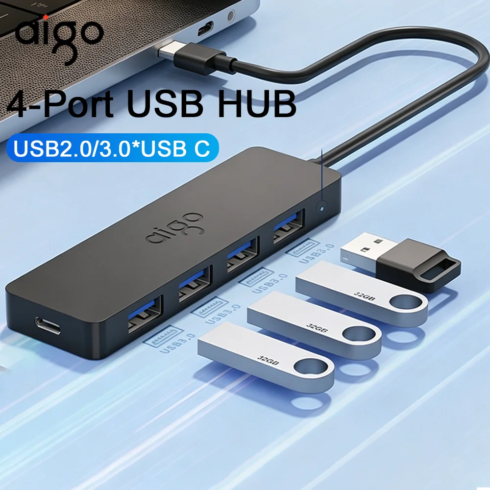 AIGO USB HUB 4 Ports USB C/A Hub Type C to USB3.0 Splitter Adapter For Laptop Desktop PC Accessories Splitter Docking Station