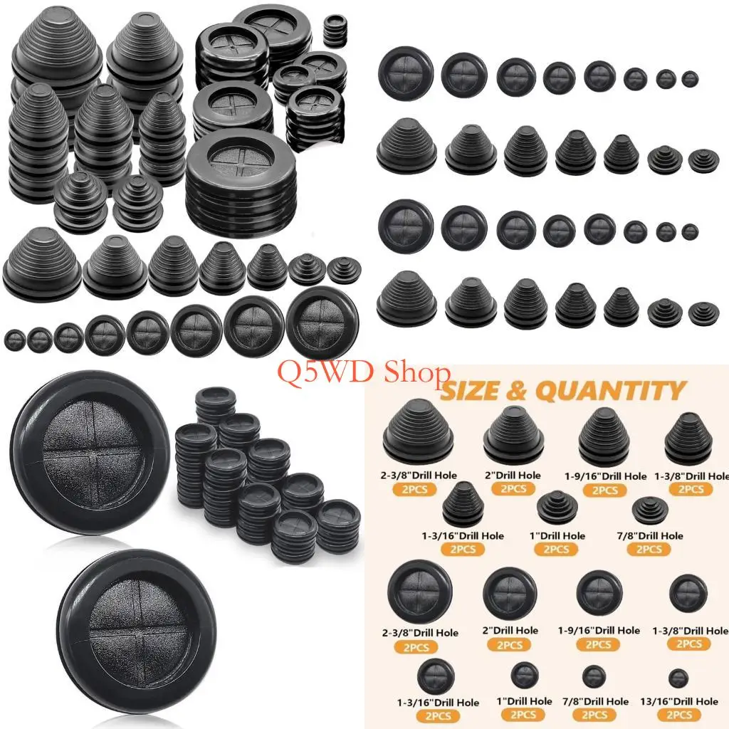 Q5WD 30Pcs Tower Closed Rubber Grommets Double Sided Protect Rubber Grommets Rings Round Rubber Hole Plugs Easy to Use