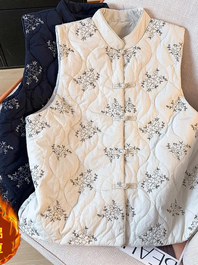 High-End Embroidered down Cotton Vest New Chinese Sle Winter Warm Outerwear Trendy Faion Women's Jaet Thiened Long Pants