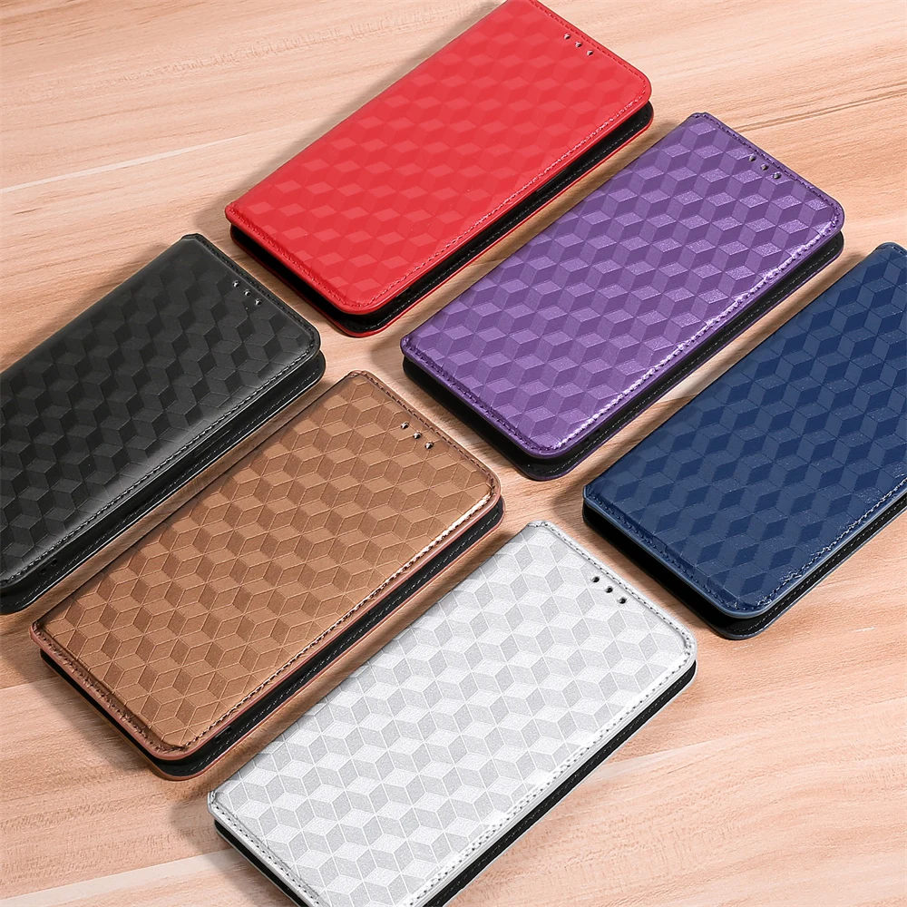 Luxury Checkered Pattern Leather Wallet Case for Samsung Z Fold 5, Portable Flip Cover, Card Case, Magnetic Phone Bag