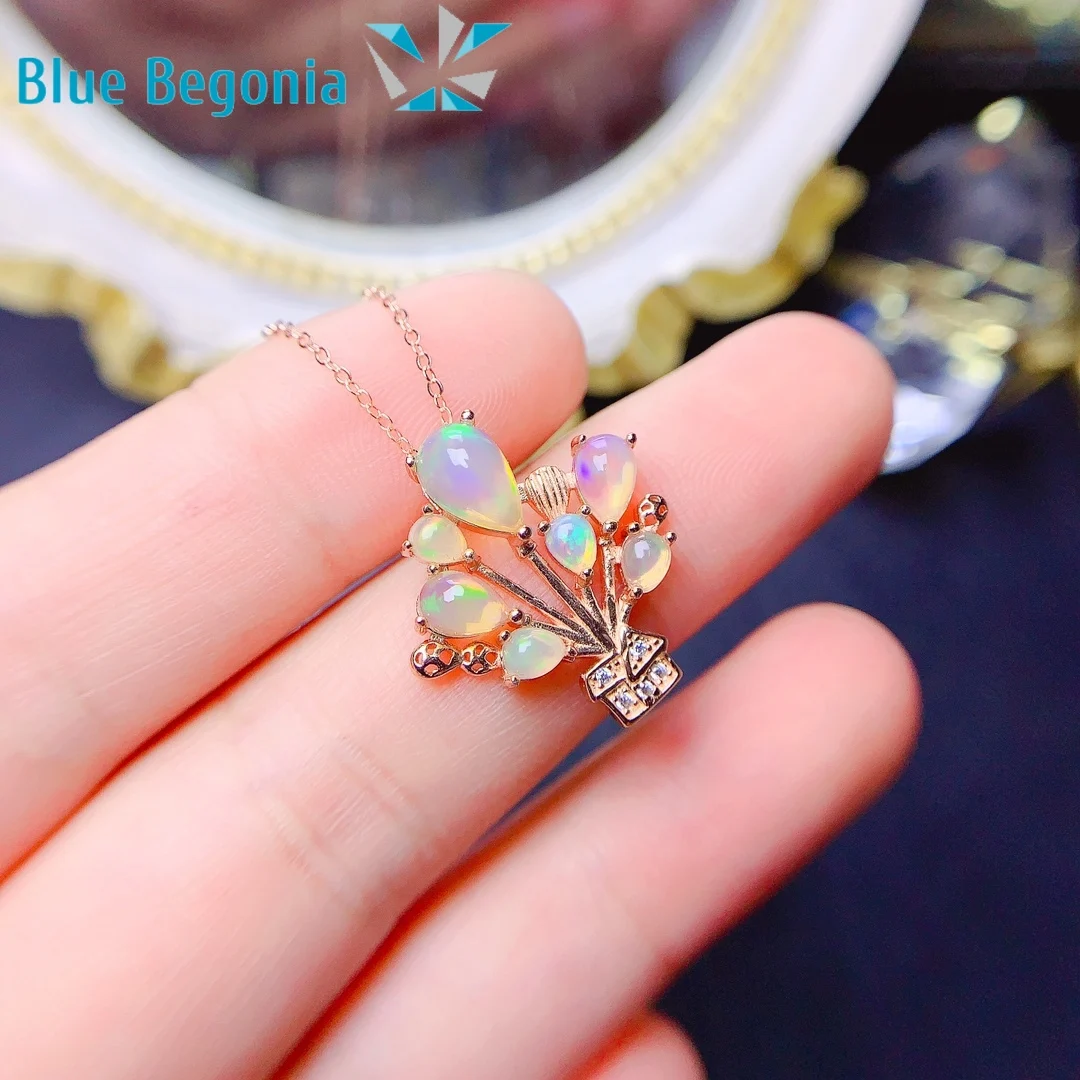 Natural Opal Pendants for Women Anniversary Gift 5*7MM Colorful Gemstones Necklaces 925 Sterling Silver Fine Jewelry