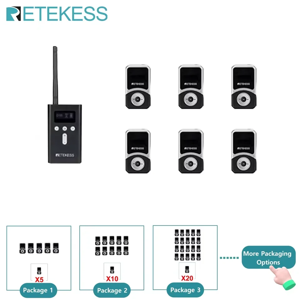 Retekess T130S Tour Guide System Audio Guide, 2nd Gen T130 Mic Long Standby Transmitter Receivers Radio Guide For Tour Training