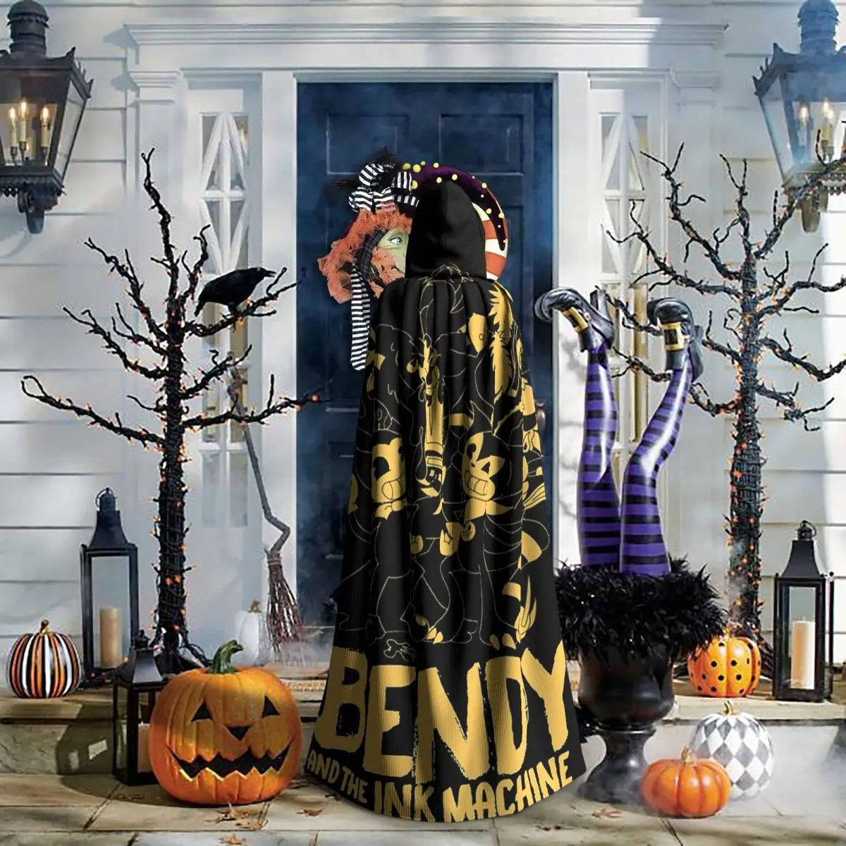 ألعاب الرعب Bendy and The INK Machine عباءة طويلة بغطاء للرأس الساحرة في القرون الوسطى زي تنكري معطف الهالوين للبالغين للجنسين