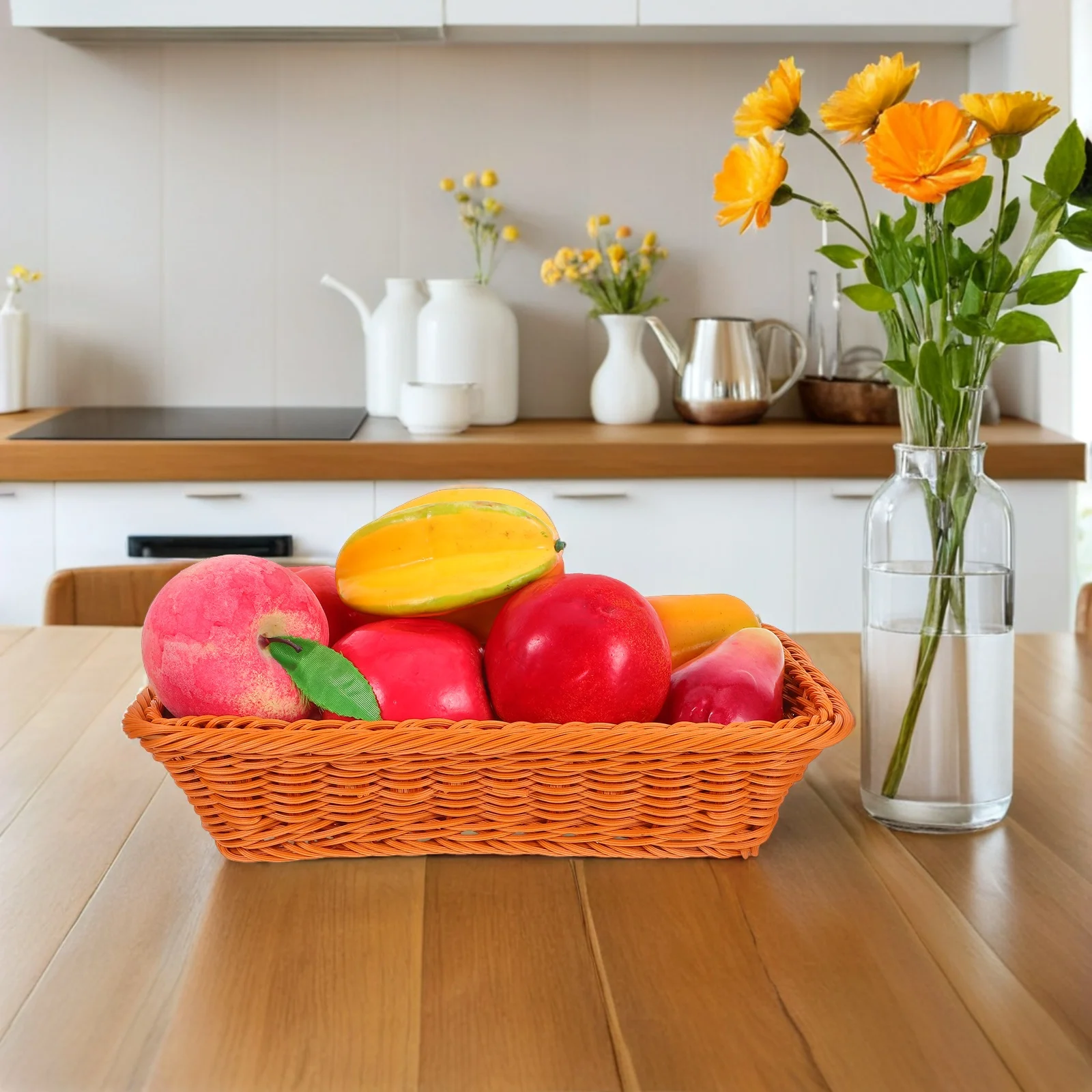 

Food Woven Storage Basket Veggie Tray Plastic Bread Baskets for Kitchen Counter