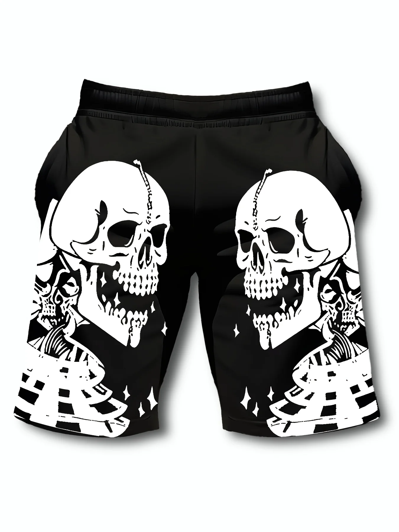 

Men's fashionable printed beach shorts, skull pattern print, - Casual polyester drawstring waist, light and comfortable in summe