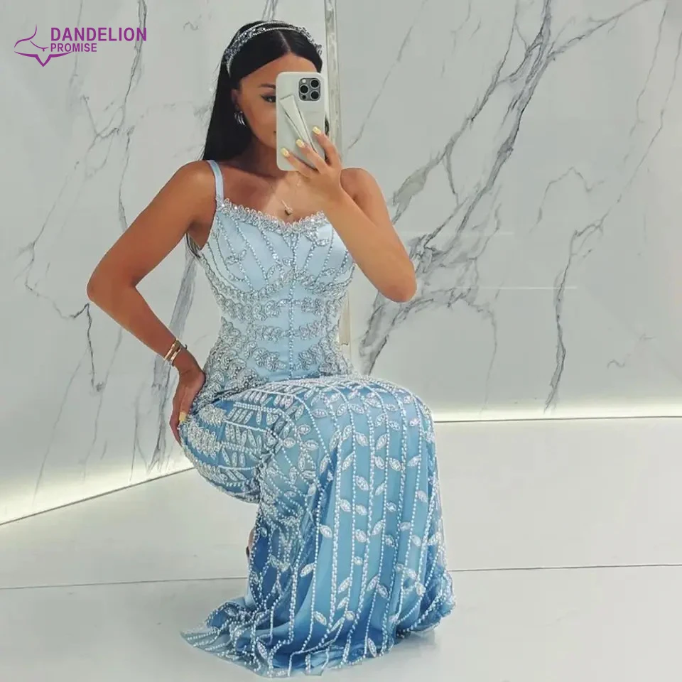 Dubai Spaghetti Straps Blue Luxury Blue Evening Dress for Women Arabic Long Specical Occasion Dress 2025 Party Gown Customized