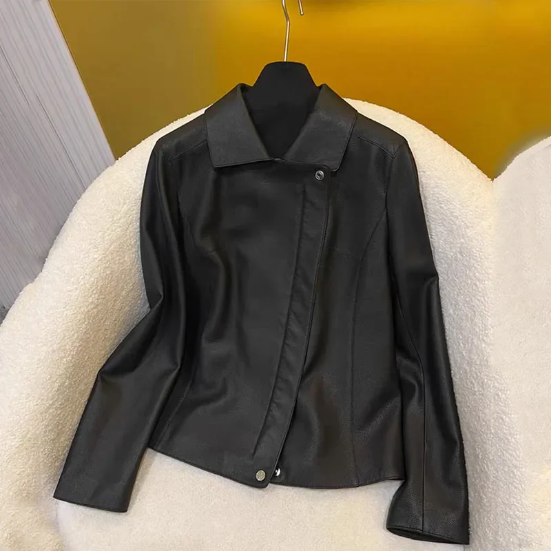 genuine leather jacket turn-down collar clothes Lychee textured granular sheepskin coat spring women short length