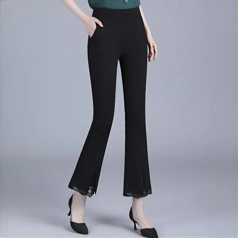 Pantalones de pierna ancha verde para mujer invierno felpa terciopelo urbano profesional forro polar relajado Patchwork pana fajas en relieve Retro