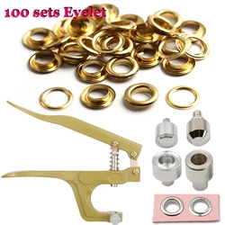 5mm/6mm/8mm/10mm Brass Eyelets Grommet with Multifunctional Pliers Kit Round Eye Rings for Leather Crafts Clothes Shoes Bag Belt