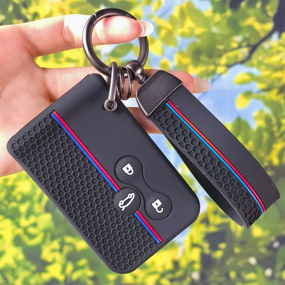 Tri-Color Honeycomb Silicone Key Cover With Key Chain For Renault Megane II Grand Scenic 2006 2007 2008 3 Button Smart Card Fob