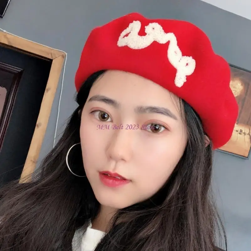 49ME قبعة مثمنة مطرزة بأحرف ذات لون خالص، دافئة للخارج #3