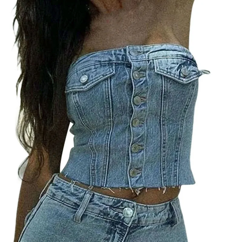 Women y2k Clothes Crop Corset Tops Summer 2024 T-shirts Harajuku Vintage Grunge Aesthetic Women Tube Top Streetwear 90s