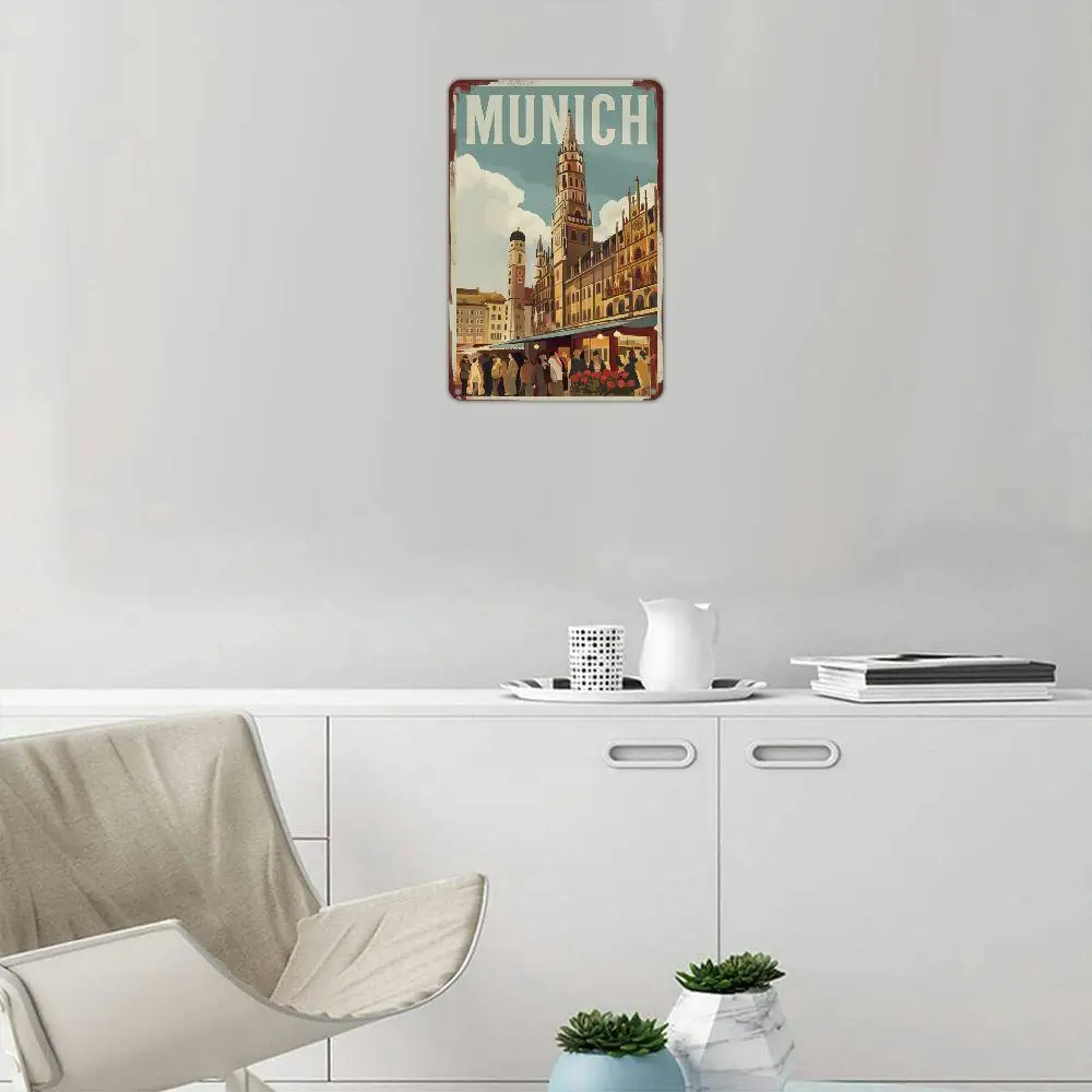 Retro Cityscape Iron Wall Art 8X12Inches A Perfect Choice For Home And KitchenDecoration And An Ideal Option For Room Decoration