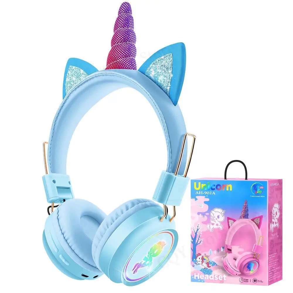 Cartoon Unicorn Wireless Headphones RGB Girls Daughter Music Stereo Earphone DIY Diamond Headset Kids Gift Cute Unicorn With Mic