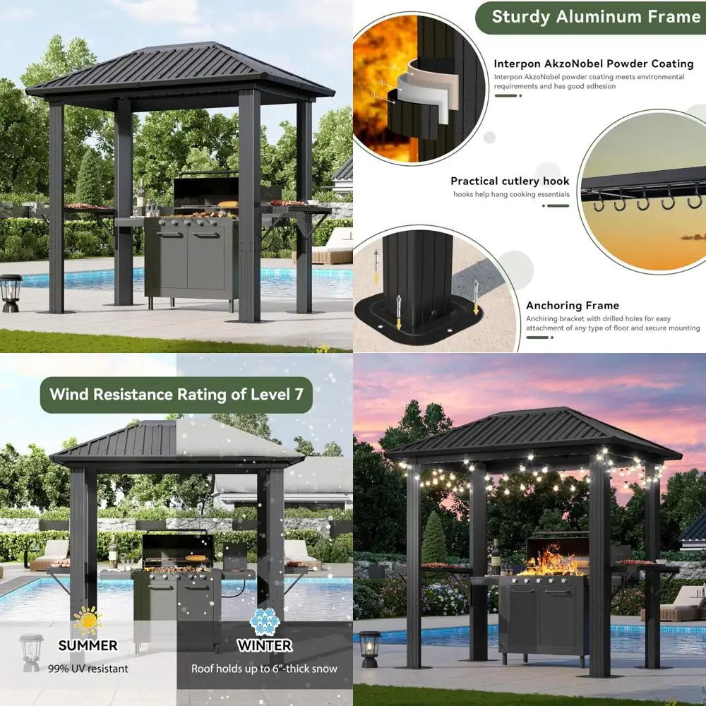 

Outdoor Metal Hardtop Gazebo, 5x8 Feet, Permanent BBQ Pavilion with Galvanized Steel Roof and Aluminum Construction