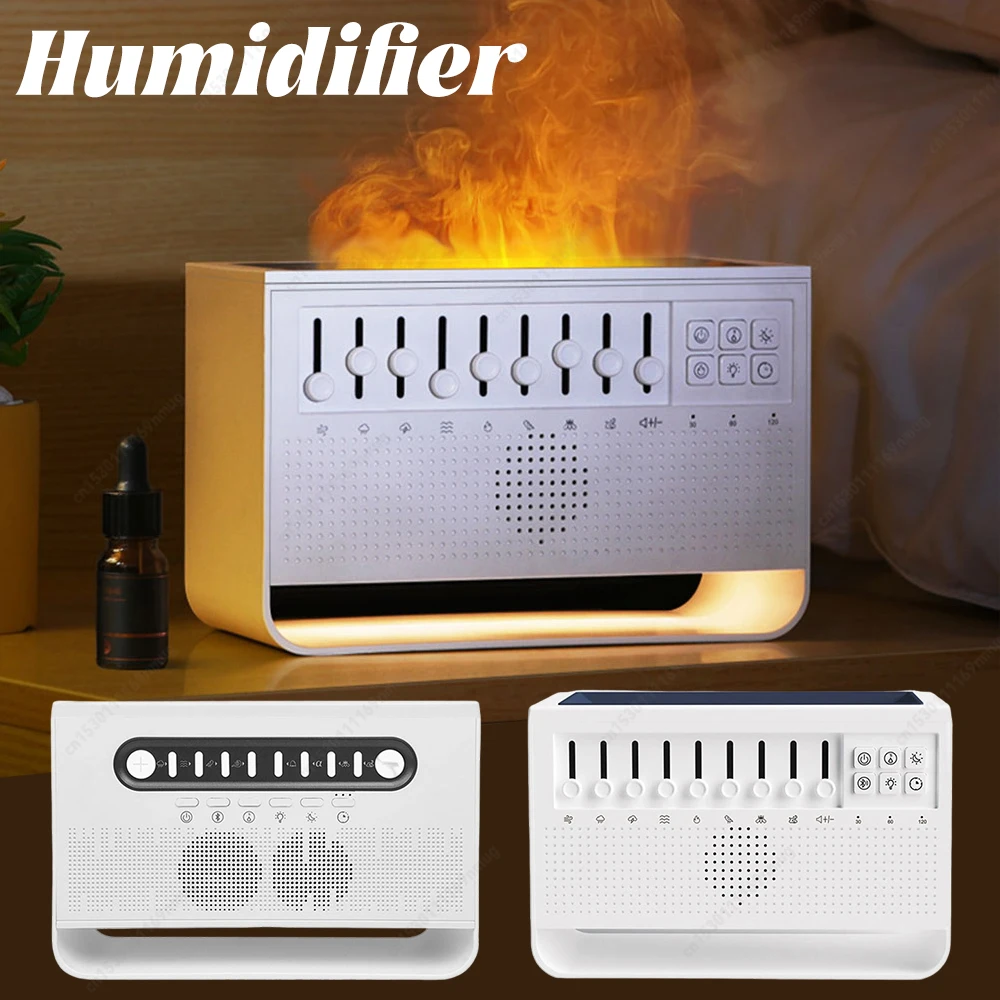 آلة الضوضاء البيضاء لهب موزع الهواء المرطب مع مكبر صوت BT وناشر رائحة الضوء الليلي للبالغين النوم التأمل