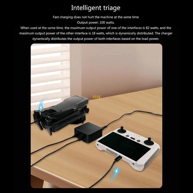 

103 Efficient Charging Hub for Action 3/Action 4 Sports Cameras Desktop 100W USB C with Power Adapter Cable Cord