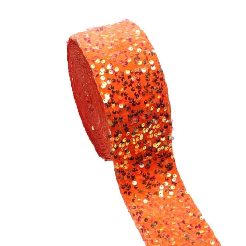 Orange Velvet Sequin Ribbon 3inch 75mm 20yards/lot in stock wholesale