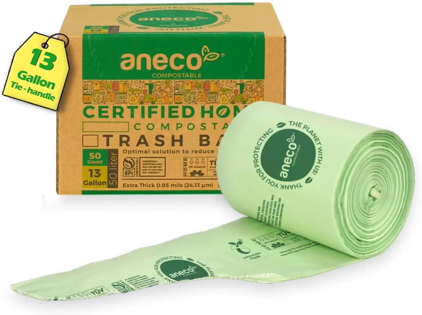 

Compostable Food Waste Bags 13 Gallon with Handles for Tall Kitchen Bin