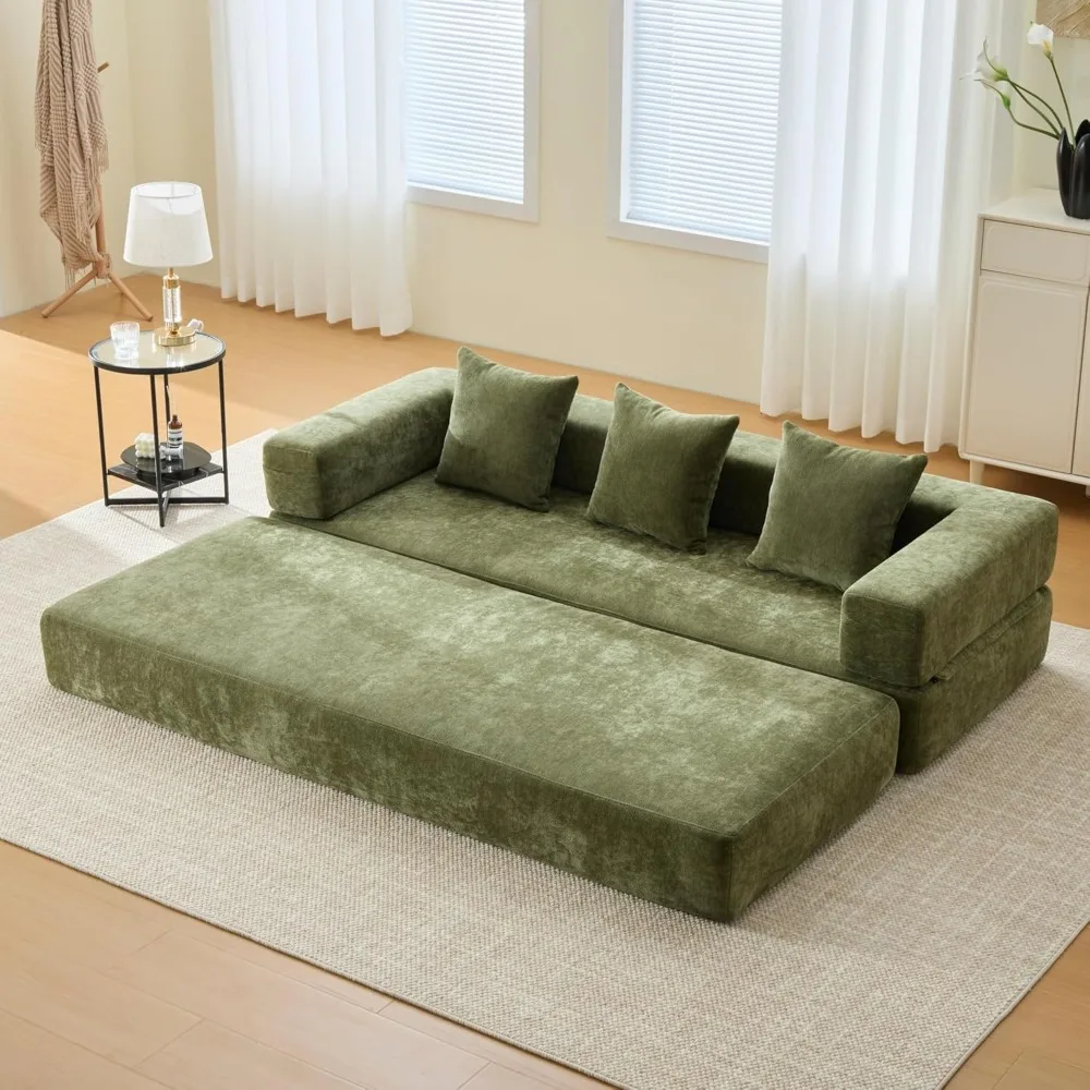 

Convertible sleeper sofa bed with storage bag, foldable mattress sofa with zipper, floor rest sofa