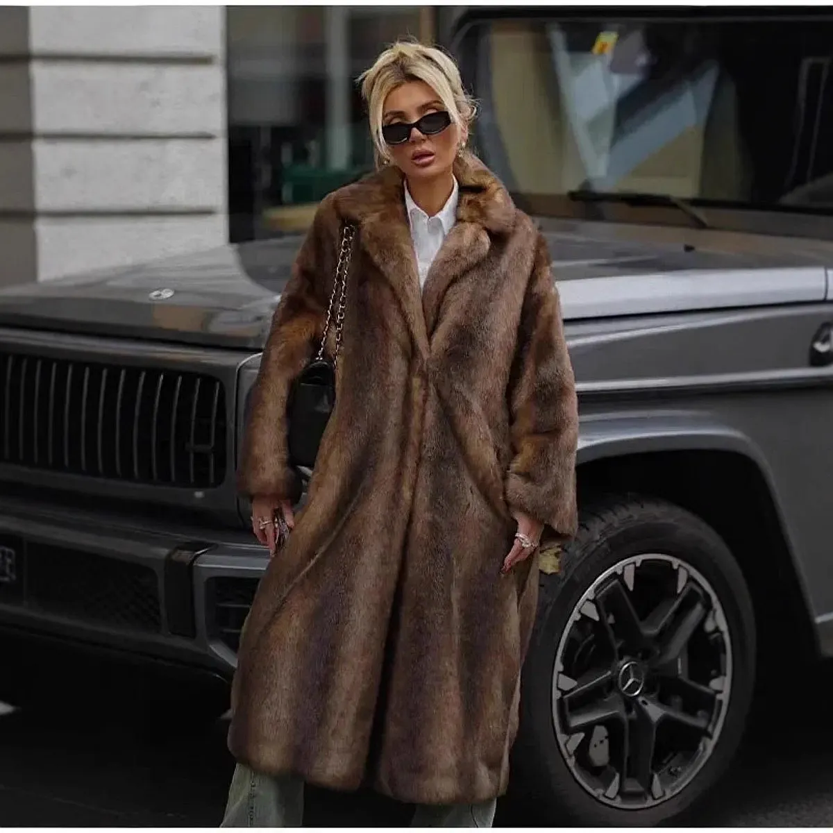 Chocolate Brown Faux Fur Coat Long Women Winter Coat Furry Overcoat Fur Coats