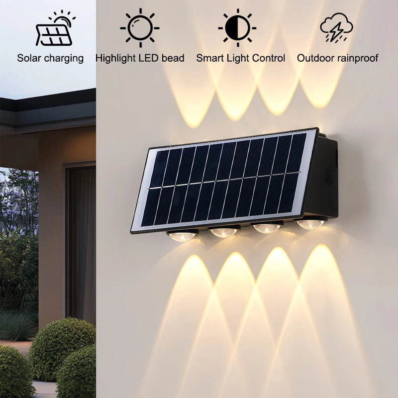 

Светодиодные настенные светильники на солнечных батареях, уличные, водонепроницаемые, с верхним и нижним освещением, декоративные светильники для балкона, сада, коридора